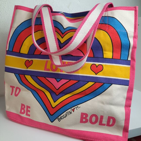 NWT Brighton Rainbow Bright Large Canvas Tote, Versatile "Love To Be Bold" 14x15 - Picture 2 of 10